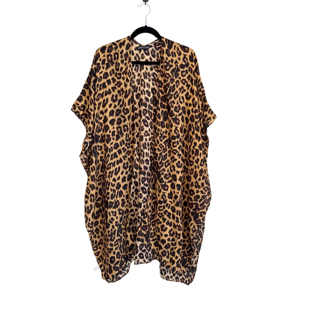 Kendall + Kylie Swim Cover Up OS Brown Cheetah Open Front Beach Summer Vacation